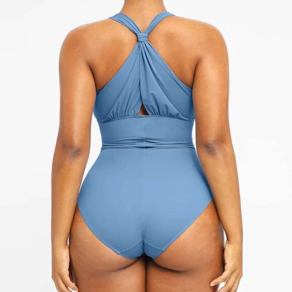 Shapellx Smart Sculpt™ Ruched Twist-Front Shaping Swimsuit - Picture 3 of 5